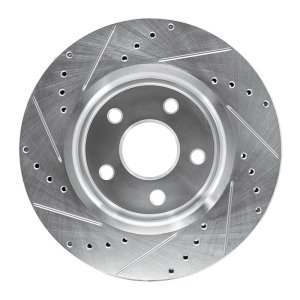 Jeep Grand Cherokee Brake Rotor (1) - Front Right - R1 Concepts - Drilled & Slotted - Silver - `05-`10